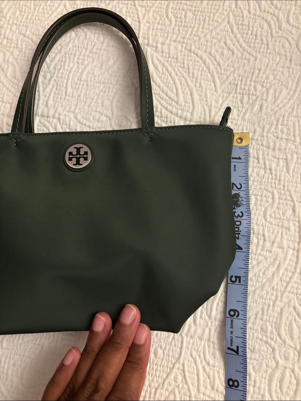 Tory Burch Deep Green Mini Nylon Tote w/detachable strap - Picture 7 of 9